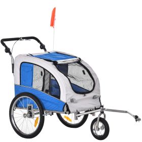 Aosom 2-In-1 Blue Dog Bike Trailer & Pet Stroller, with Canopy & Storage Pockets, Safe and Comfortable