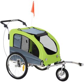 Aosom Dog Bike Trailer 2-In-1 Pet Stroller with Canopy Storage Pockets Green