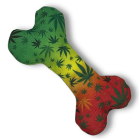 Stoned to da Bone, Cute Stuffed Rasta Leaf Bone Dog Toy, Funny Squeaky Weed Toy, Cool Plush Novelty 420 Gift for for Puppies & Small