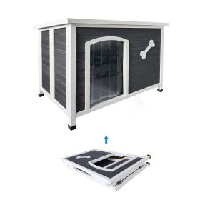 40.55" Wooden Folding Dog House,Outdoor Waterproof Dog Cage,Indoor Solid Wood Outside Dog Shelter Kennel Easy to Assemble (Color: as Pic)